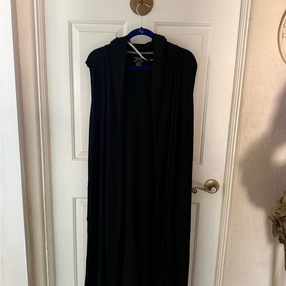Calvin Klein Black Hooded Sleeveless full length open front vest